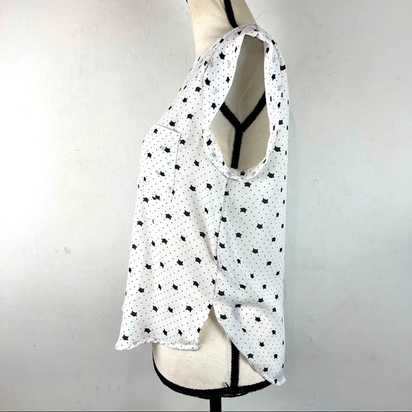 Iris Cat Face Print Cap Sleeve Blouse Kawaii Size S - Picture 2 of 10